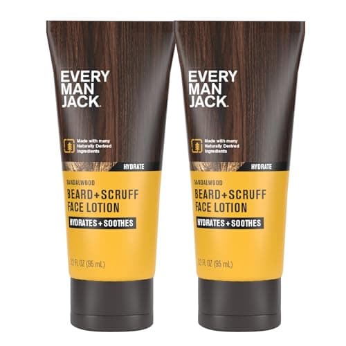 Every Man Jack Beard + Face Recovery Lotion-Moisturizes Relieves Dry Skin and Beard Itch - Light Sandalwood Scent-Made w/Naturally Derived Ingredients like Coconut Oil, and Witch Hazel-3.2oz(2 pack)