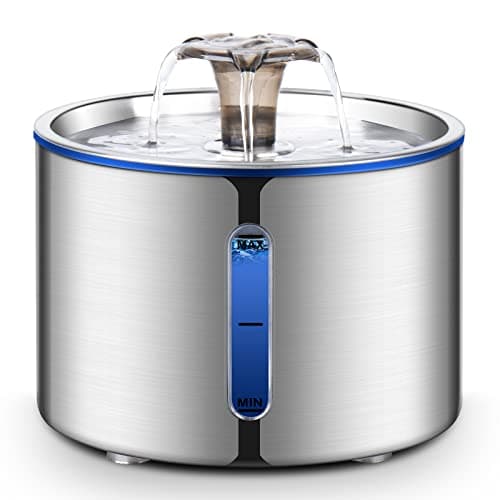 BOORCA Cat Water Fountain, 84oz/2.5L Stainless Steel Pet Water Fountain for Cats, Dogs and Multiple Pets, Automatic Dog Water Dispenser with Water Level Window, Ultra-Quiet Pump