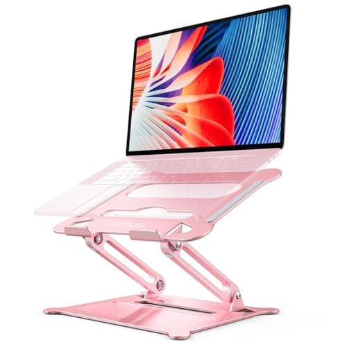Urmust Laptop Notebook Stand Holder Adjustable Laptop Stand Portable Computer Riser Compatible with MacBook Air Pro HP Dell XPS Lenovo All Laptops 10-15.6"(Rose Gold)