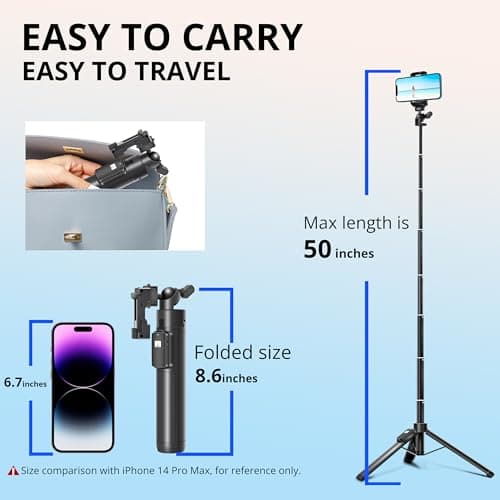 Selfie Stick, 50 inch Selfie Stick Tripod with Wireless Remote, Phone Tripod Stand Compatible with iPhone 14 13 12 11 pro Samsung Note 20 10 S20… 6