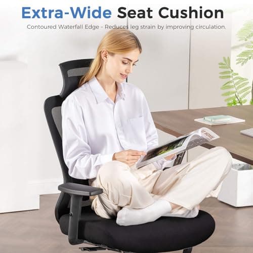 COMHOMA Ergonomic Office Chair Big and Tall Gaming Chair with Footrest, 3D Adaptive Lumbar Support & Headrest, High Back Rolling Computer Chair with Wide Seat, Breathable Mesh, ErgoFlex-F26, Black 7