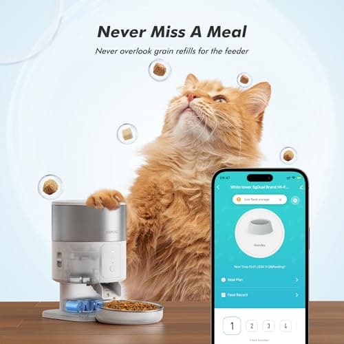 Automatic Cat Feeder - 5G WiFi Auto Cat Food Dispenser with Stainless Steel Food Storage, 1-6 Meals Per Day, 1-16 Portion, Voice Recording, Auto Pet Feeder with App for Cats&Small Dogs 6