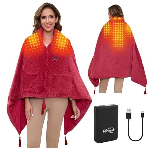 Kintiwe Pro Heated Shawl Blanket Throw Battery Operated, Portable Electric Heated Poncho with Zipper and Pockets, 4 Heating Areas & 3 Heating Modes,Heating Blanket for Neck and Shoulders and Back
