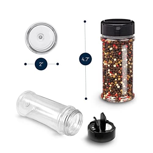RoyalHouse 6 Pack 5.5 Oz Plastic Spice Jars with Black Cap, Clear and Safe Plastic Bottle Containers with Shaker Lids for Storing Spice, Herbs and Seasoning Powders, BPA Free, Made in USA 2