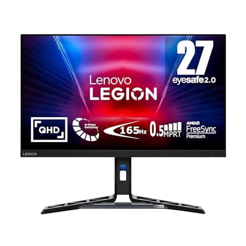 Lenovo Legion R27q-30 Gaming Monitor, 27” QHD Display, 180Hz, 0.5ms Response, AMD FreeSync Premium, Lift/Tilt/Pivot/Swivel Stand, HDMI 2.1 and DisplayPort 1.4, 350 nits, Raven Black
