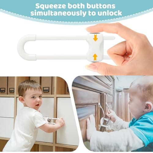 Baby Proofing Cabinets, Sliding Cabinet Locks for Babies, Adjustable U Shaped Baby Safety Locks, Childproof Cabinet Latch for Kitchen, Bathroom, Drawer, Cupboard Doors Knobs & Handles (6 Pack White) 6