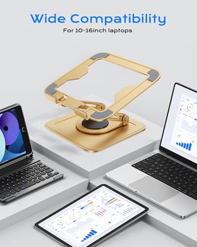 LOXP Adjustable Laptop Stand, Computer Stand with 360 Rotating Base, Ergonomic Laptop Riser Mount for Desk Foldable Protable Computer Desk Fits with MacBook Pro Air (10-16") - Gold 6