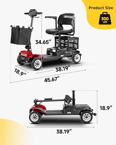 Scootngo 4 Wheel Mobility Scooter for Seniors & Adults with Dual Baskets, 12AH Long-Range Battery, 300LBS+ Weight Capacity, Comfortable Seat for Daily Use (Black-Red) 9