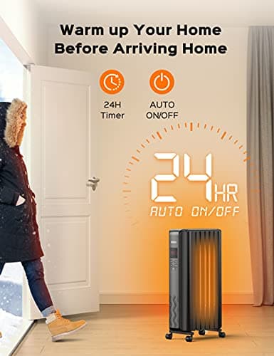 DREO Oil Filled Radiator Heater, Electric Radiant Heater with Remote Control, 4 Modes, Overheat & Tip-Over Protection, 24h Timer, Digital Thermostat, Quiet Space Heater for Indoor Use Large Room 7
