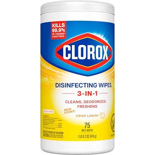 Clorox Disinfecting Cleaning Wipes, Antibacterial, Bleach Free, Crisp Lemon, 75 Count, Pack of 6 (Pack May Vary) 9