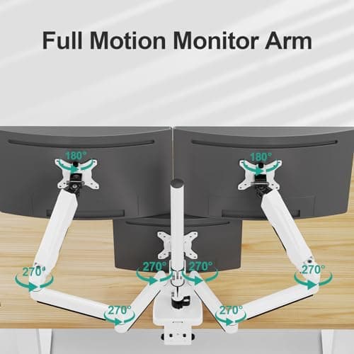 MOUNT PRO Triple Monitor Mount, 3 Monitor Desk Mount for Three Screens up to 32 Inch, Full Motion Gas Spring Heavy Duty Arm Hold up to 19.8lbs Each, White 8
