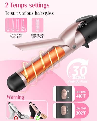 ANIEKIN 5 in 1 Curling Iron Set, Fast Heat Up Curling Wand from 3/8 to 1 1/4 Inch and a Thermal Brush Come with, Dual Voltage Hair Curler for Women All Hair Types and Travel Use, Gifts for Women 5