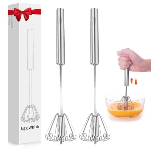 Newness Egg Whisk, [2 Pack 10 Inch] Stainless Steel Hand Push Whisk Blender for Home - Versatile Tool for Egg Beater, Milk Frother, Hand Push Mixer Stirrer - Kitchen Utensil for Blending, Whisking