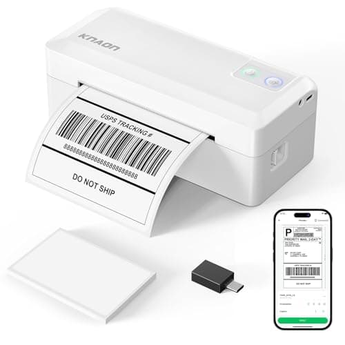 KNAON Shipping Thermal Label Printer, 4x6 Portable Label Printer, Bluetooth Label Maker for Small Business, Support iPhone,Android,Windows,Mac,Chromebook,Works with USPS, Ebay,Shopify&More, White