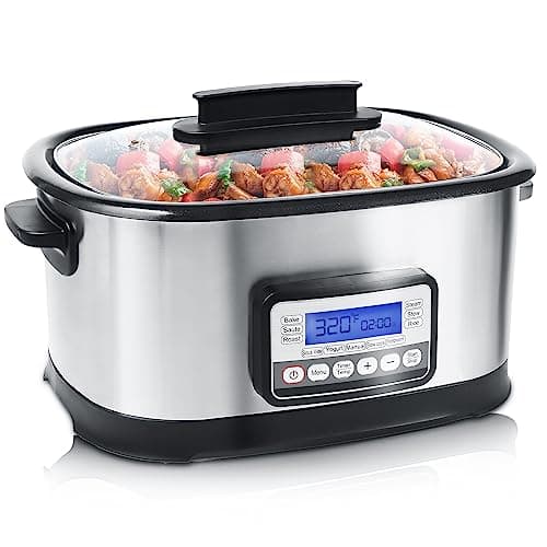 spoonlemon 6.5 Quart Multi Cooker 11-in-1, Programmable Slow Cooker with Timer & Temperature Control for Families Meals, 1500W with Bake, Sauté, Roast and Sous Vide