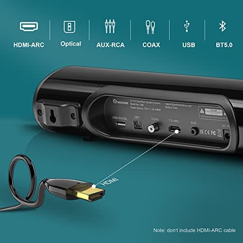 Wohome Soundbar for TV - 28-Inch Sound Bar with HDMI-ARC, Bluetooth, LED Display, Optical, USB, and AUX Inputs - 80W, 4 Speakers, Surround Sound Home Theater System 5