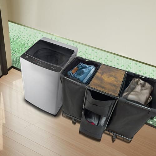 3-Section Laundry Sorter 168L, Rolling Laundry Cart with Wheels, Heavy Duty Laundry Hamper with Large Capacity and Removable Bags, for Narrow Space Laundry Room, Bedroom, Bathroom 6