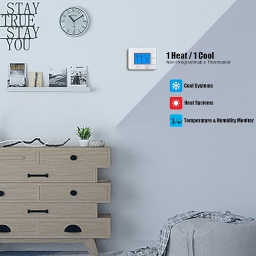 Upgraded Digital Non-Programmable Thermostat for Home 1 Heat/1 Cool Single Stage System, with Temperature & Humidity Monitor and Large Blue LCD Display 2