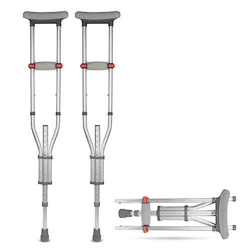 FlyingJoy Lightweight Underarm Crutches with Height Adjustment up to 300 LBS, Aluminum Walking Aid for Teens to Adults Range 4’6”– 6’6”, Durable Crutches with Underarm Pad and Hand Grip, 1 Pair