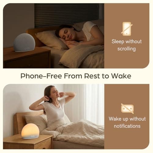 HOUSBAY Sunrise Alarm Clock with White Noise Sound Machine – Wake-Up Light for Bedroom, 5 Gentle Alarm Sounds, 20 Soothing Sleep Sounds, Dimmable Display, Phone-Free Bedside Clock 6