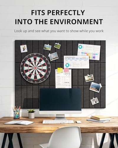 Large Cork Board, 12 Pack 12"X12"X0.4" Felt Bulletin Board Tiles with Self Adhesive for Wall Home Office Decor, Pin Cork Boards-Black 6