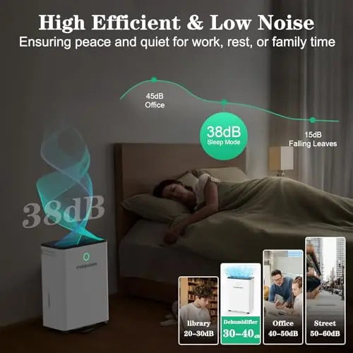 FRESHDEW Dehumidifier, 50 Pints Dehumidifiers for Home, 4500 Sq. Ft Dehumidifiers with Drain Hose, 0.66 Gallon Water Tank for Basement Bathroom Bedroom, 24H Timer 8