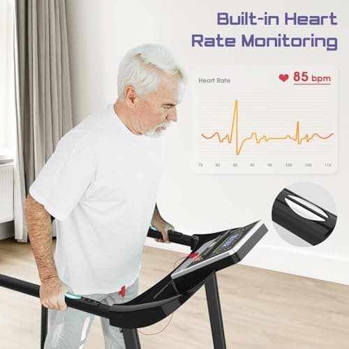 Rellysport Walking Treadmill for Seniors with Handrails - Recovery Fitness Exercise Machine for 300lbs Capacity, Foldable Treadmills for Home with Heart Rate Monitoring, Holder for Phone & Cup 4