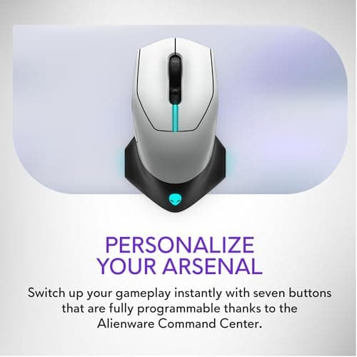 Alienware Wired/Wireless Gaming Mouse AW610M - 16000 DPI, Optical Sensor, Ambidextrous, 7 Buttons, 3-ZONE 16.8m AlienFX RGB Lighting, Edge-Free Design, Ergonomic - Lunar Light 8