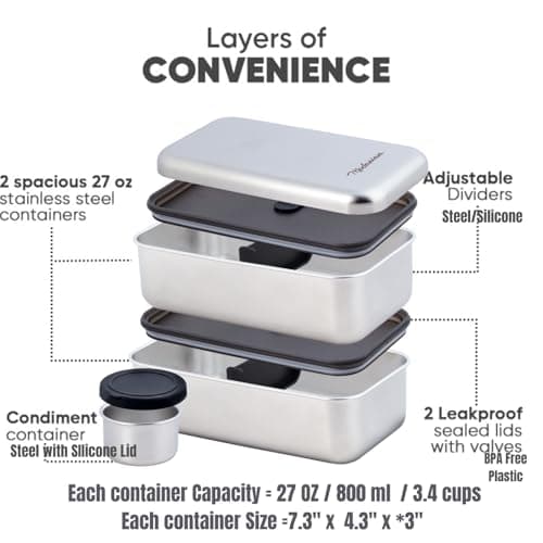 Modaniam Leak Proof Stainless Steel Bento Box, Stainless Steel Lunch Box For Adults, Metal Bento Box, Japanese Lunch Container, Large With Compartment, Korean Bentobox, Non Toxic, Microwave Safe 2
