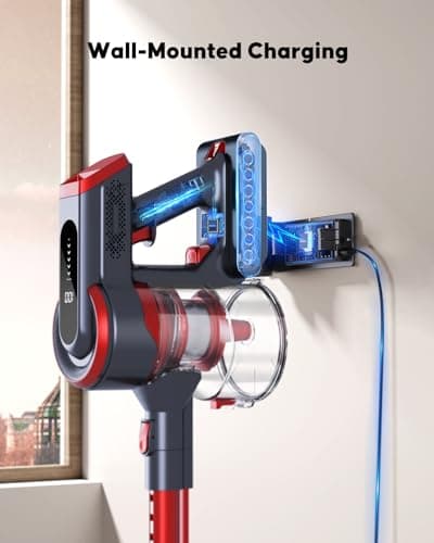 Powerffy Cordless Vacuum Cleaner, Stick Cordless Vacuum with LED Touch Screen, Anti-Tangle Vacuum Cleaner with Charging Station for Carpet Hard Floor Pet Hair 5