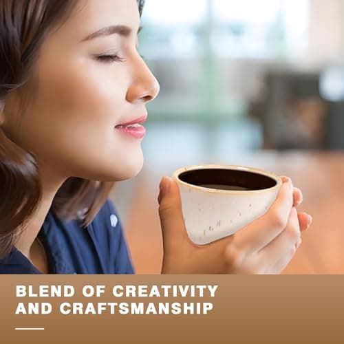 ZEBERBO Ceramic Espresso Cups Set of 4, Double Walled Espresso Coffee Mugs for Nespresso Cups, Special glazed Demitasse Cups Expresso Coffee Cup for Espresso Machine (Speckled Off-White) 6