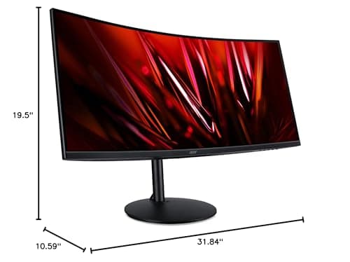 acer Nitro 34" QHD 3440 x 1440 1500R Curved PC Gaming Monitor AMD FreeSync Premium 165Hz Refresh 1ms (VRB) ZeroFrame Design 2 x Display Port 1.4 & 2 x HDMI 2.0 Ports XZ342CU Sbmiipphx,Black 12