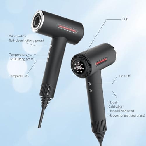 LESCOLTON Hair Dryer, Ionic Hair Dryer 110,000 RPM Brushless Motor 1400W Powerful High Speed, Diffuser & LCD Display, 3 Speeds for Fast Drying, Low Noise, Lightweight,Self Clean (Black) 2