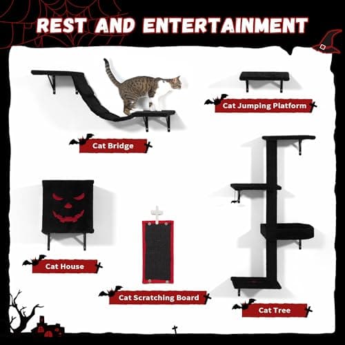 COZIWOW Wall-Mounted Cat Tree | Space-Saving Feline Furniture with Multiple Levels | Durable Scratch Post for Indoor Cats, Black&Red 6