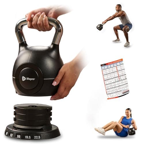 Lifepro PowerStone Adjustable Kettlebell – 7-in-1 Kettlebells Adjustable Weight Set for Full-Body Workouts – Space-Saving Design with Quick Select Dial – 3.5–22.5lb, for Men & Women