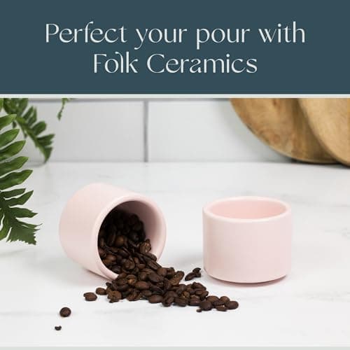 Folk Ceramics Leonard Ceramic Espresso Cups | Modern Stackable Demitasse Mugs for Espresso | Thick Walled, Handleless, Durable, Dishwasher & Microwave Safe | Set of 2, 3oz | Pale Pink 8