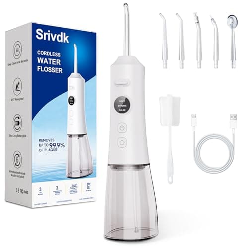 Water Dental Flosser for Teeth – 300ML Cordless Oral Irrigator with 6 Replaceable Jet Tips, 3 Modes, Portable Rechargeable Electric Flosser for Braces & Sensitive Gums, IPX7 Waterproof for Home&Travel