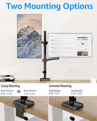 MOUNTUP Vertical Dual Monitor Mount Holds 4.4-17.6lbs, up to 32 Inch Stacked Monitor Mount with Gas Spring Arm with Clamp/Grommet Base Dual Monitor Stand for Desk, VESA 75x75/100x100 MU6012A 7