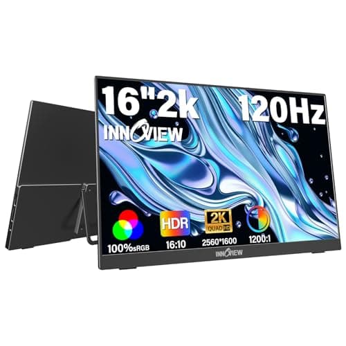 InnoView 16" 2.5K 120Hz Portable Monitor Built-in Speakers and Kickstand & VESA 100% sRGB QHD 400 Nits | 2 Type-C & HDMI | Eye Care | Travel Monitor for Laptop/Switch/PS5/Xbox (Adapter Excluded)