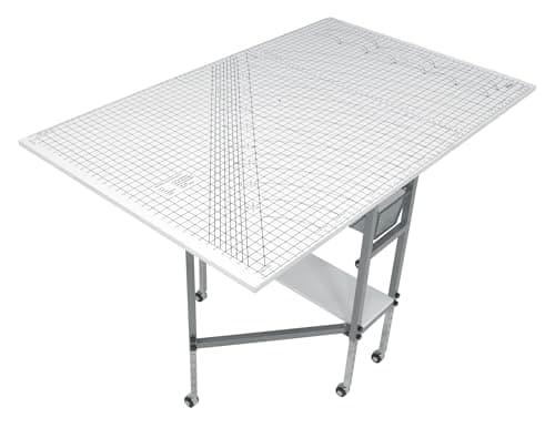 Sew Ready Foldable Hobby and Cutting Grid Table - 58.75" W x 36.5" D White Arts and Crafts Table with Grid Top and Silver Storage Drawers 2