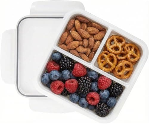 carrotez 3 Compartment Snack Container, Small Divided Food and Snack Container with Lids for Adults, Microwave Safe, BPA Free, Reusable, 2.4 Cup (570ml)