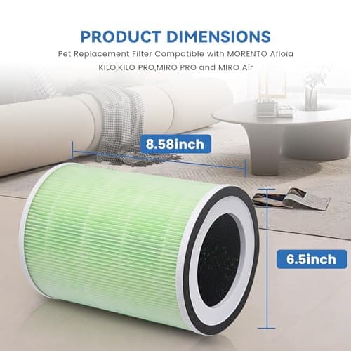 2 Pack True H13 KILO Pet Filter Compatible with Afloia KILO, KILOPLUS, KILOPRO, MIRO,MIRO PRO and MORENTO MR-Kilo, Kalo Air Purifier,360° 4-Stage Filtration, True H13 Air Filter, Green 5