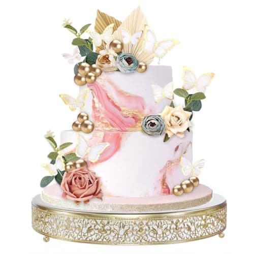FEICTPOX Cake Stand, Metal Round Cupcake Dessert Stand Cake Display Holder for Wedding Party Birthday Baby Showers Anniversary,Gold 16"