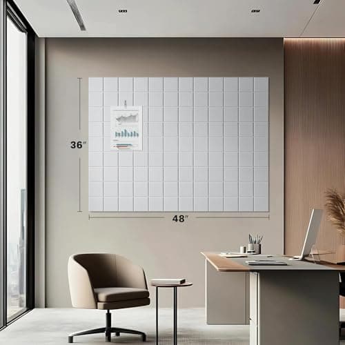 Cork Board for Walls 48" x 36", Bulletin Board for Office Decor, 12 Pack Felt Wall Tiles with Safe Removable Adhesive, Pin Tack Corkboard for Quilting Design & Dart Wall Protector - White 8