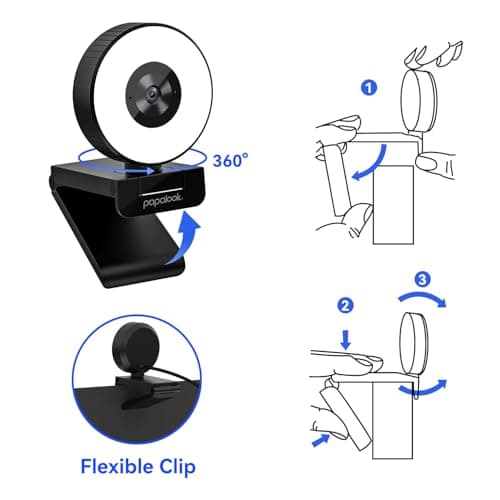 papalook 2K Webcam with Light and Privacy Cover, PA552 Full HD Streaming Web Camera with Dual Microphones, Plug and Play USB Computer Webcam for PC Laptop Desktop, Mac Zoom Skype Teams 7
