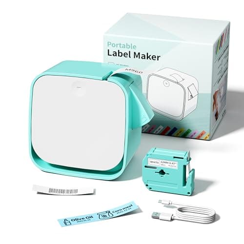 Vixic Bluetooth Label Maker - Rechargeable Mini Labeler Machine with Tapes, M960 Label Sticker Portable Printer, Multiple Icon Fonts for Kids School Home Business Office Organization
