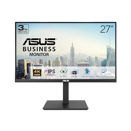 ASUS 27” 4K Business Monitor (VA27UQSB) - UHD (3840 x 2160), IPS, Frameless, HDR10, DisplayPort, Dual HDMI, Speakers, Eye Care, Ergonomic, pivot, swivel, height adjustable, DisplayWidget, 3yr warranty