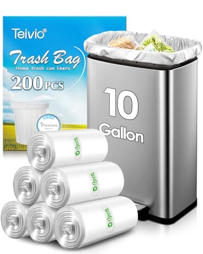 10 Gallon 200 Counts Extra Strong Trash Bags Tall Kitchen Garbage Bags by Teivio, 9 Gallon 10 Gallon 11 Gallon,Bathroom Trash Can Bin Liners, Intended for Home,Plastic Bags for office kitchen, Clear
