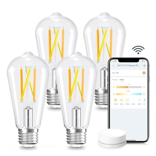 Linkind E26 Smart Edison Bulbs, 2700K-6500K Tunable WiFi Edison Bulbs with Remote Control, 8W 60W Equivalent Dimmable ST19 (ST58) Vintage Light Bulbs 800lm, Compatible with Alexa & Google Home, 4-Pack