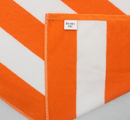 ORIGINAL KIDS Hooded Bath Towel Wrap - 100% Cotton Terry Large Oversized Hooded Kids Towel - Toddler Shower Pool Beach Towel - Soft Plush Absorbent Quick Dry Easycare Gift -30x60- Cabana Stripe Orange 5